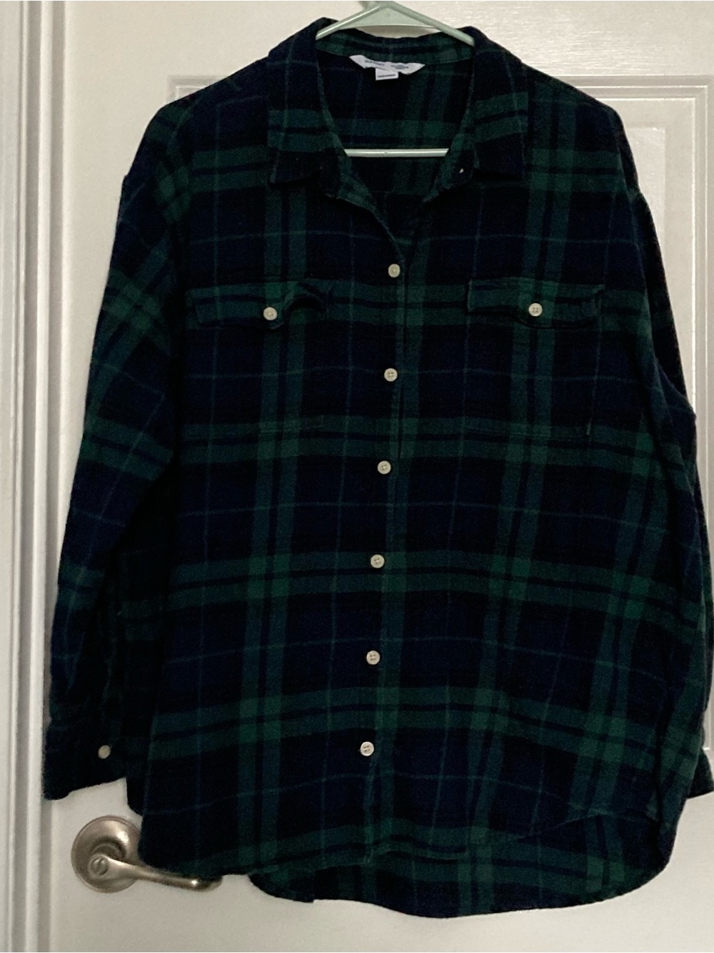 Old Navy Blue and Green Plaid Boyfriend Shirt